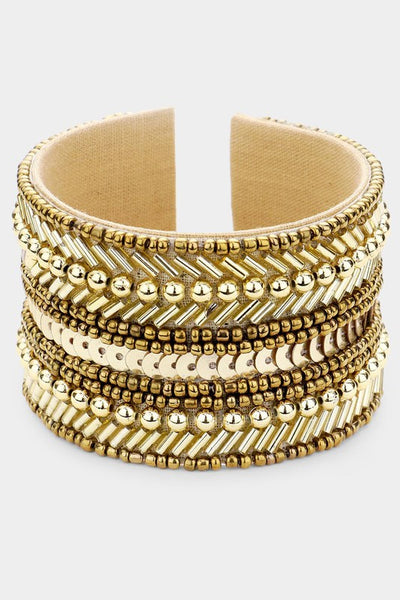 Boho Babe Beaded Cuff Bracelet (Gold)
