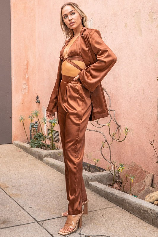 Stay Classy Satin Three-piece Set (Brown)