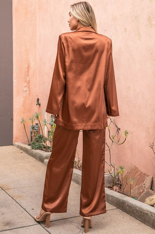 Stay Classy Satin Three-piece Set (Brown)