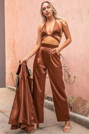 Stay Classy Satin Three-piece Set (Brown)