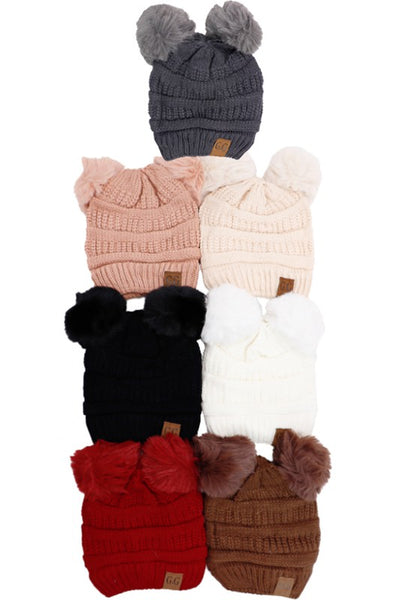 Warm & Cozy Chunky Knitted Double Pom Pom Beanies