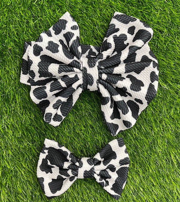Head Band and Matching Bow Set (Cow Print)