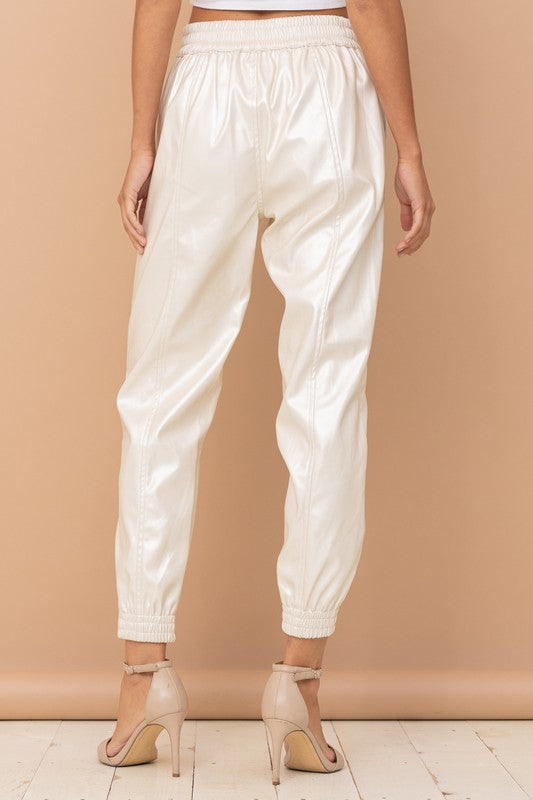 Faux-y Leather Jogger Pants (Pearl)