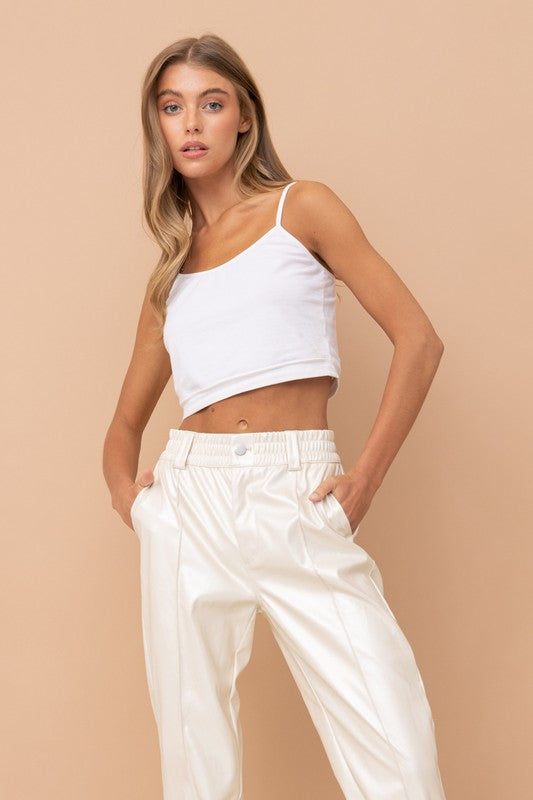 Faux-y Leather Jogger Pants (Pearl)