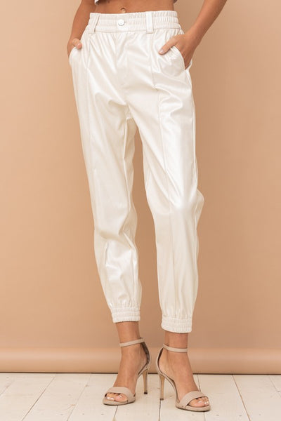 Faux-y Leather Jogger Pants (Pearl)