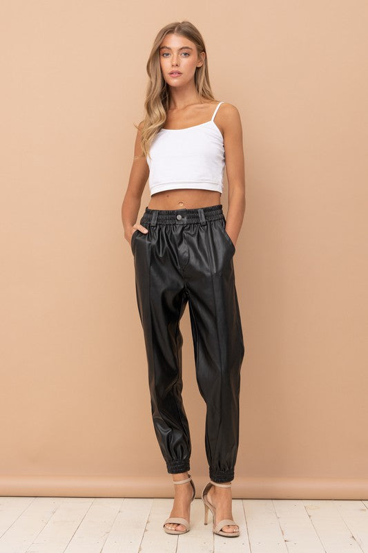 Faux-y Leather Jogger Pants (Black)
