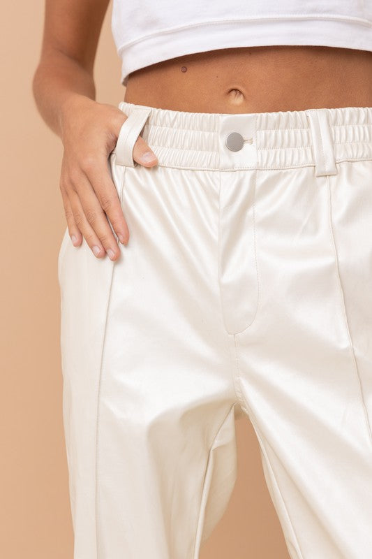 Faux-y Leather Jogger Pants (Pearl)