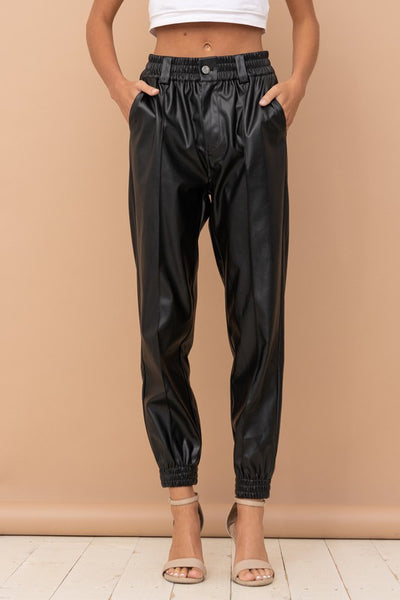 Faux-y Leather Jogger Pants (Black)