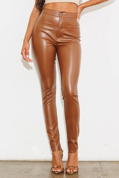 Call It What You Want High-Waisted Leather Skinnies (Camel)