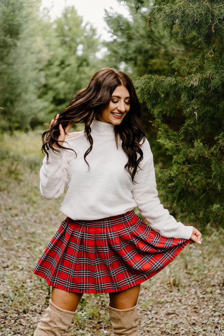 Very Merry Plaid Pleated Skirt (Red)