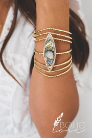 Oval Gemstone Layered Cuff Bracelet