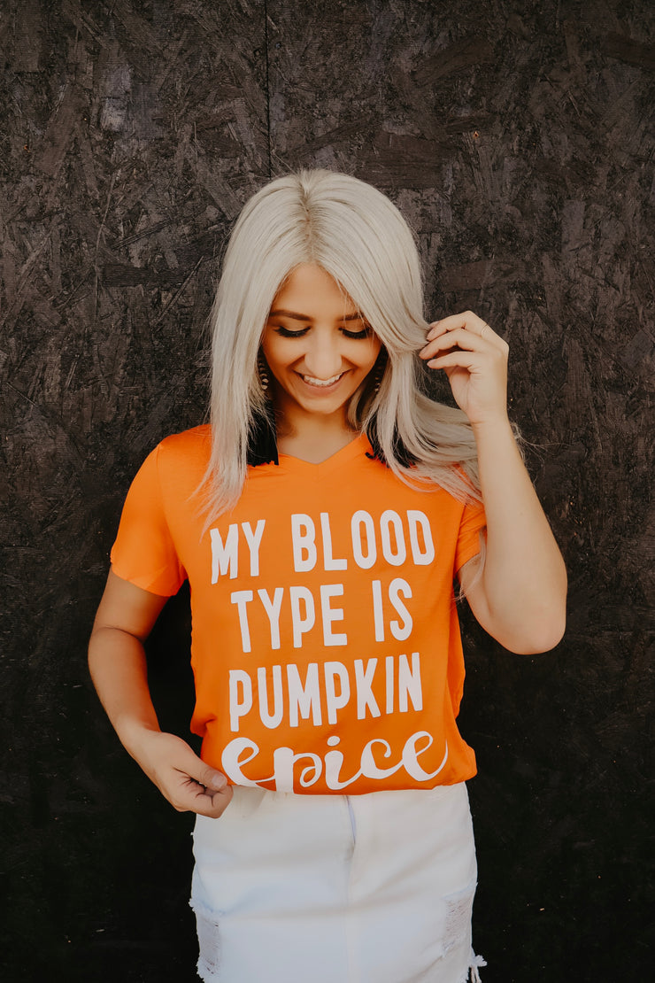 My Blood Type is Pumpkin Spice Graphic T-Shirt (Orange)