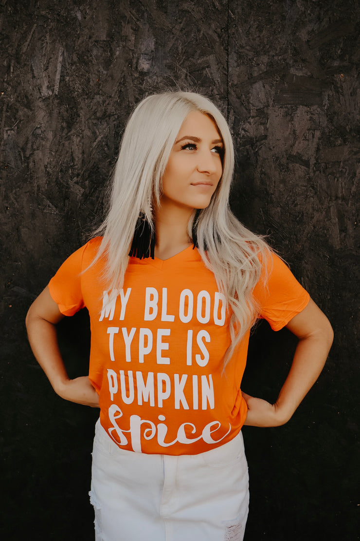 My Blood Type is Pumpkin Spice Graphic T-Shirt (Orange)