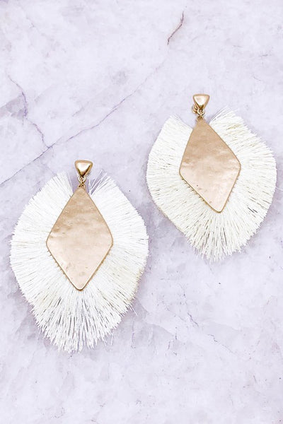 Tassel Statement Gold Plated Earrings (Ivory)