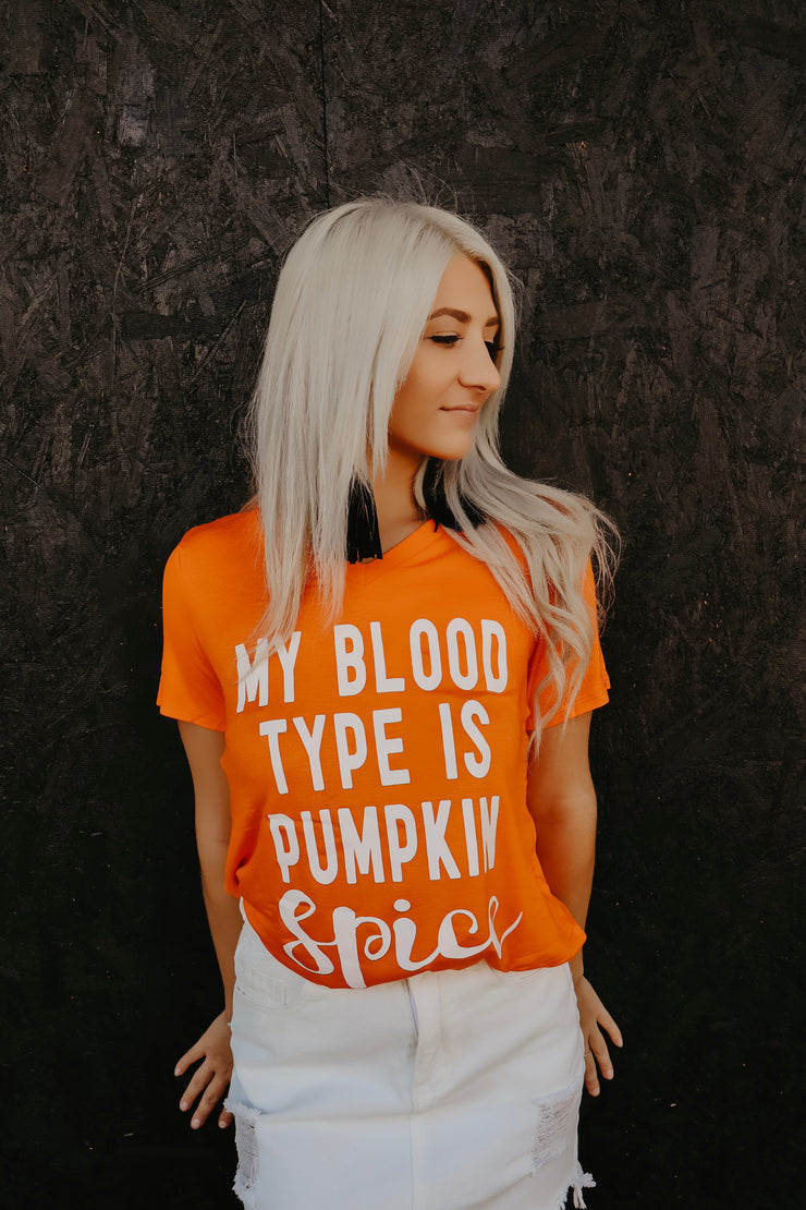 My Blood Type is Pumpkin Spice Graphic T-Shirt (Orange)