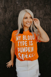 My Blood Type is Pumpkin Spice Graphic T-Shirt (Orange)