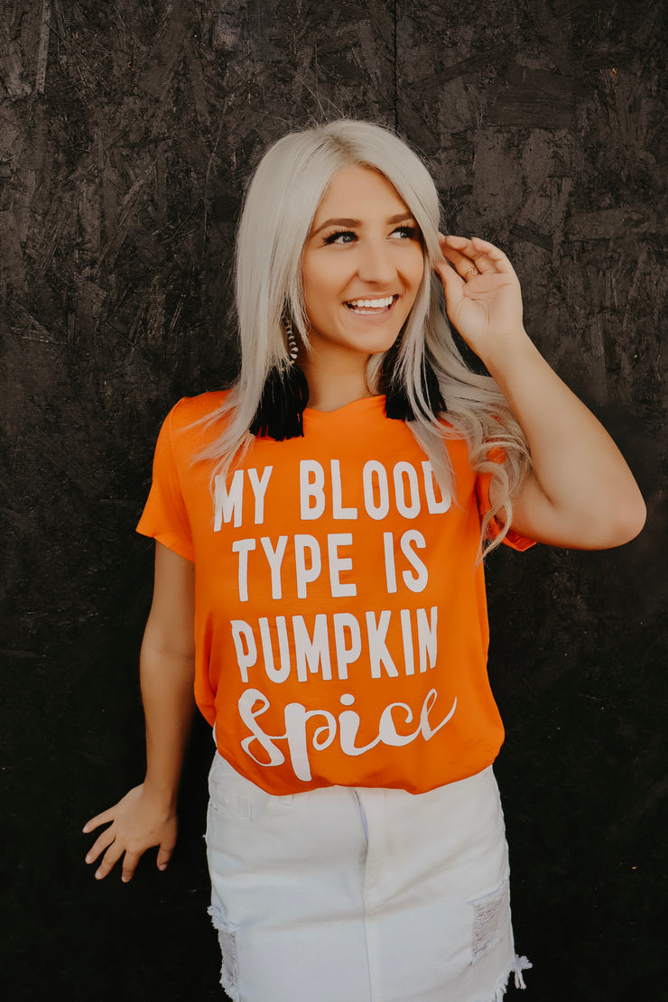 My Blood Type is Pumpkin Spice Graphic T-Shirt (Orange)