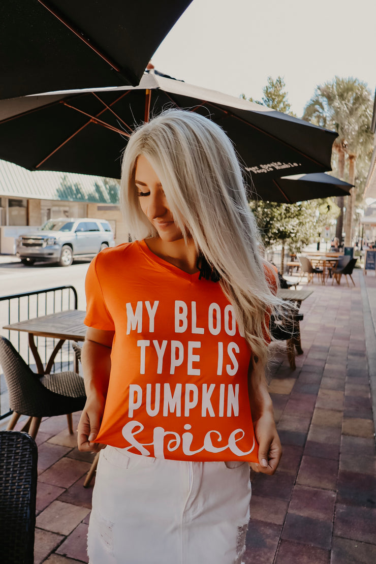 My Blood Type is Pumpkin Spice Graphic T-Shirt (Orange)