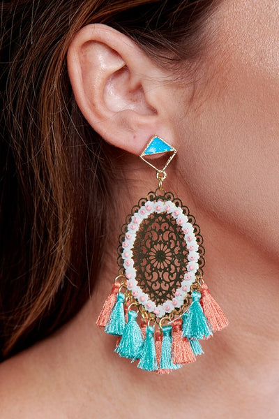 Cotton Candy Tassel Statement Earrings