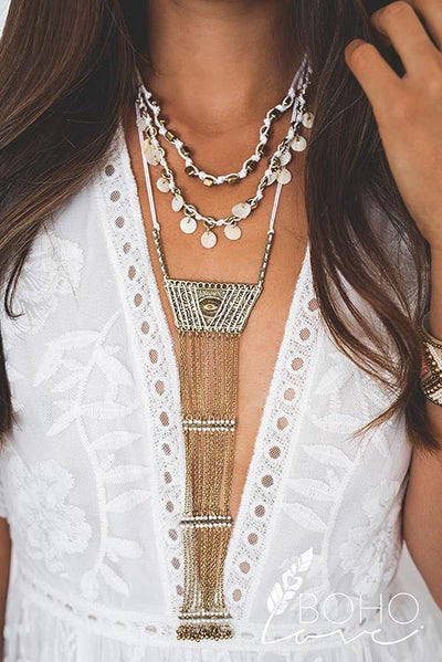 Bohemian Layered Tassel Chain Statement Necklace